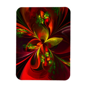 Modern Red Green Floral Abstract Art Pattern #05 Magnet