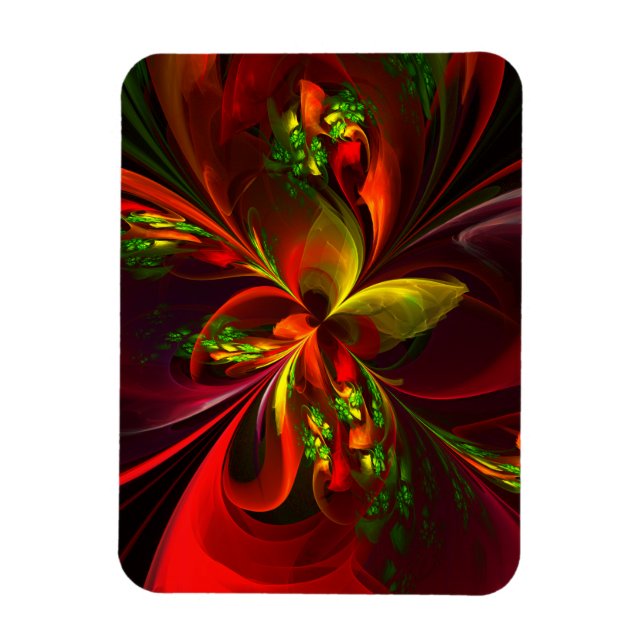 Modern Red Green Floral Abstract Art Pattern #05 Magnet (Vertical)