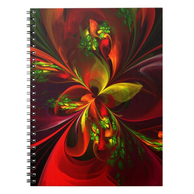 Modern Red Green Floral Abstract Art Pattern #05 Notebook (Front)