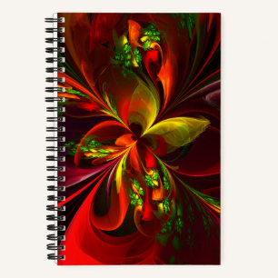 Modern Red Green Floral Abstract Art Pattern #05 Notebook