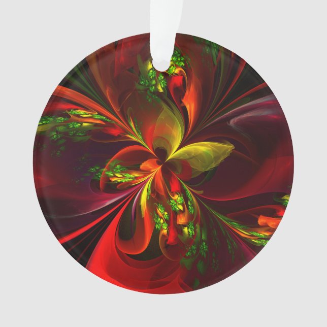 Modern Red Green Floral Abstract Art Pattern #05 Ornament (Front)