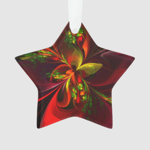 Modern Red Green Floral Abstract Art Pattern #05 Ornament
