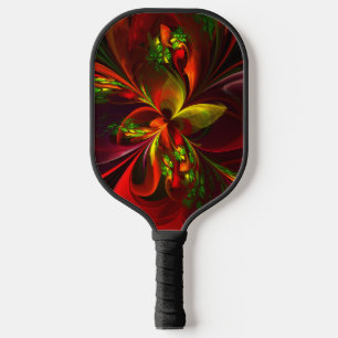 Modern Red Green Floral Abstract Art Pattern #05 Pickleball Paddle
