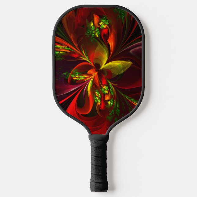Modern Red Green Floral Abstract Art Pattern #05 Pickleball Paddle (Front)