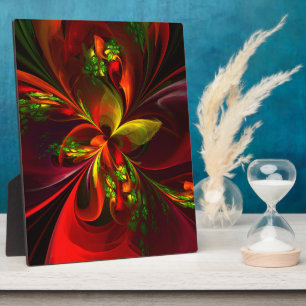Modern Red Green Floral Abstract Art Pattern #05 Plaque
