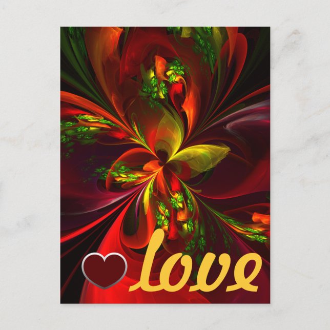 Modern Red Green Floral Abstract Art Pattern #05 Postcard (Front)