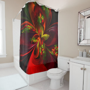 Modern Red Green Floral Abstract Art Pattern #05 Shower Curtain
