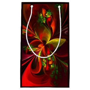 Modern Red Green Floral Abstract Art Pattern #05 Small Gift Bag