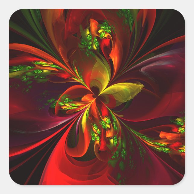 Modern Red Green Floral Abstract Art Pattern #05 Square Sticker (Front)