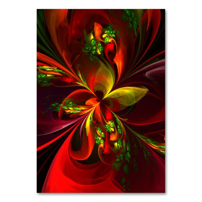 Modern Red Green Floral Abstract Art Pattern #05 Table Number (Front)