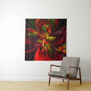 Modern Red Green Floral Abstract Art Pattern #05 Tapestry