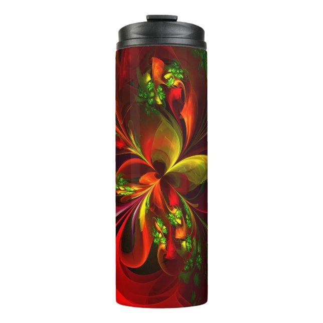 Modern Red Green Floral Abstract Art Pattern #05 Thermal Tumbler (Front)