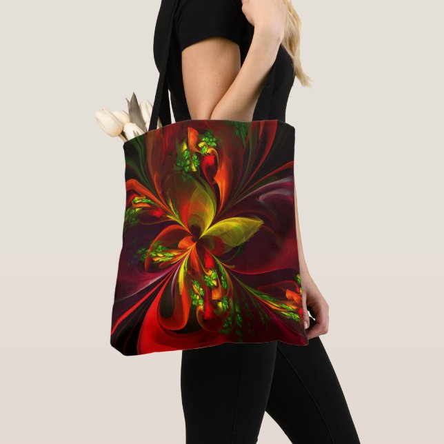 Modern Red Green Floral Abstract Art Pattern #05 Tote Bag (Close Up)