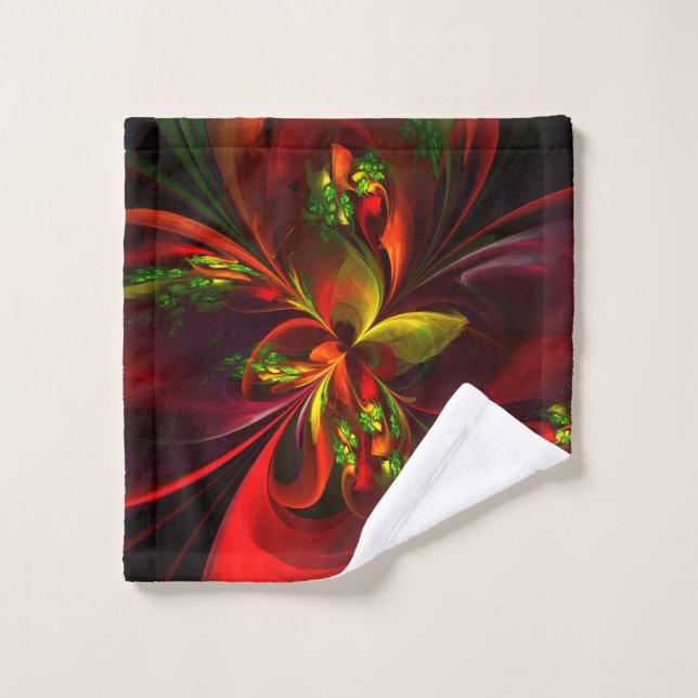 Modern Red Green Floral Abstract Art Pattern #05 Wash Cloth (Wash Cloth)