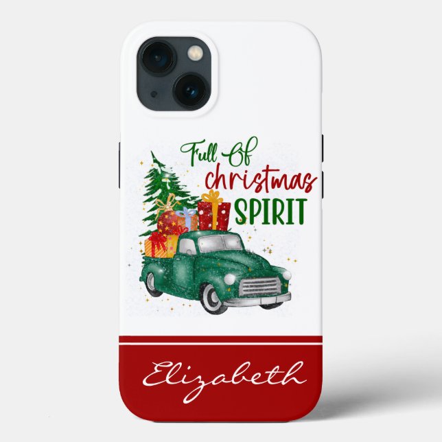 Modern Red & Green Full of Christmas Spirit Truck Case-Mate iPhone Case (Back)