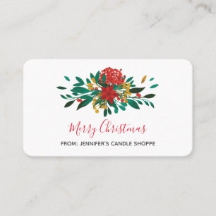Modern Red Green & Gold Christmas Floral Business Card