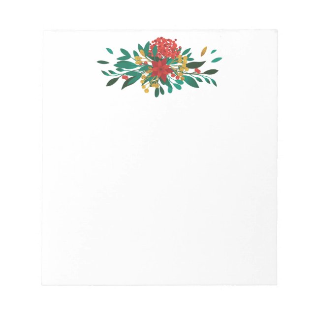 Modern Red Green & Gold Christmas Floral Notepad (Front)