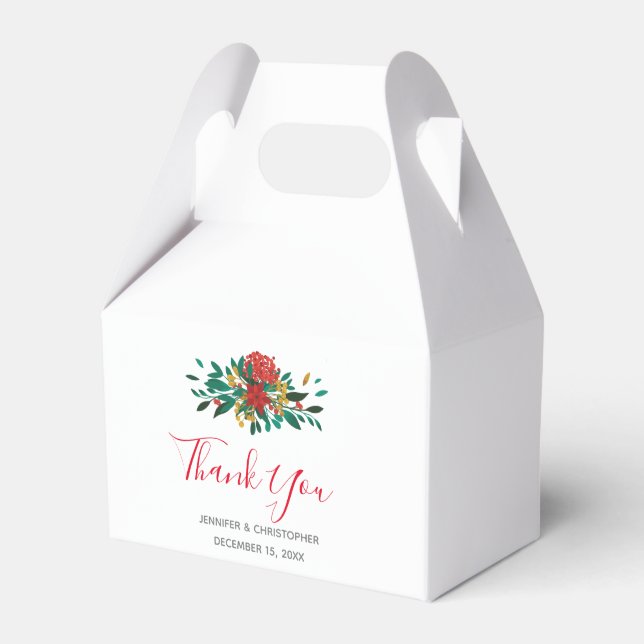 Modern Red Green & Gold Christmas Floral Thank You Favour Box (Front Side)