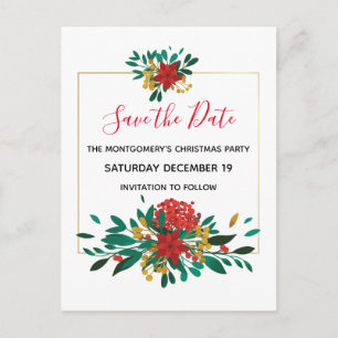Modern Red Green & Gold Christmas Save the Date Invitation Postcard