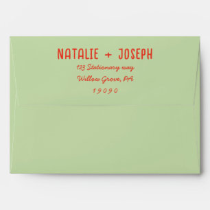 Modern Red Green Hand-Written Bold Retro Wedding Envelope
