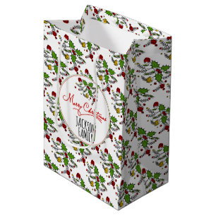 Modern red green holly berry Christmas holiday Medium Gift Bag