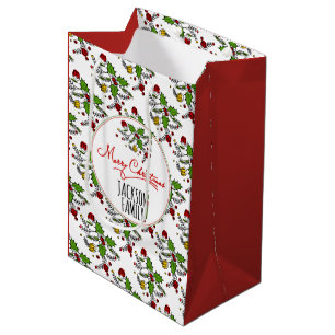 Modern red green holly berry Christmas holiday Medium Gift Bag