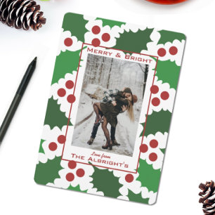 Modern Red & Green Jolly Holly Photo Holiday Card