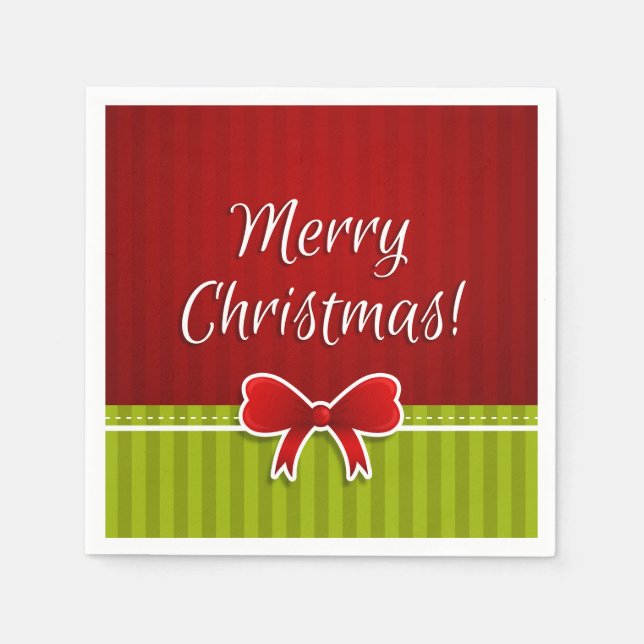 Modern Red Green Merry Christmas Typography Napkin (Front)