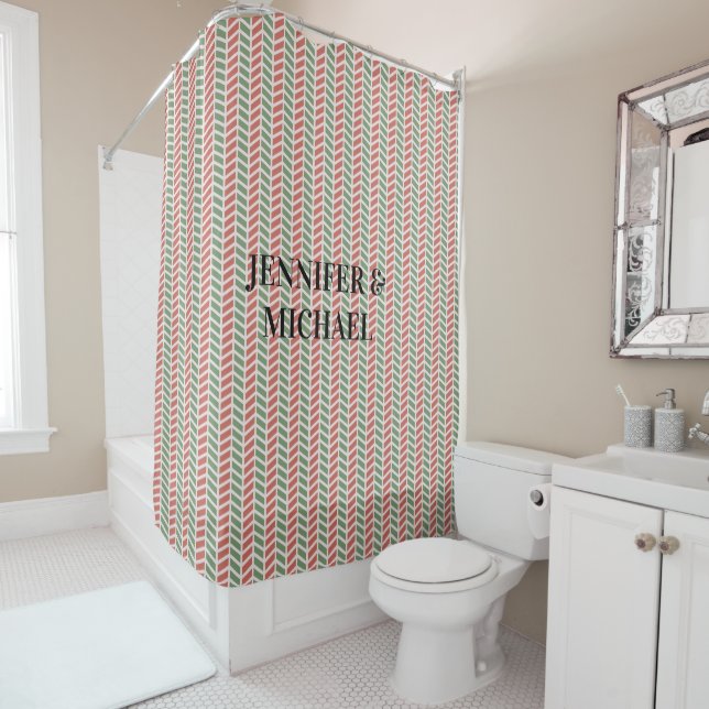 Modern red green pastel Christmas Shower Curtain (In Situ)