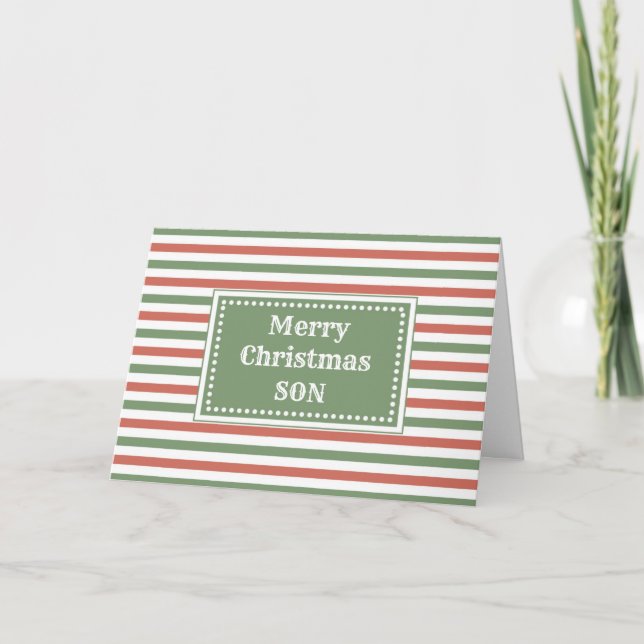 Modern Red Green Son Merry Christmas Card (Front)