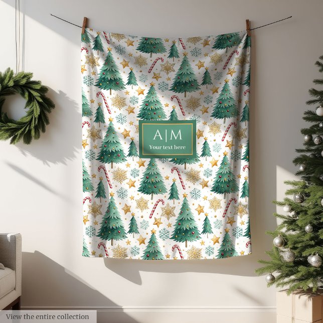 Modern red green watercolor Christmas trees fleece (Modern red green watercolor Christmas trees fleece )