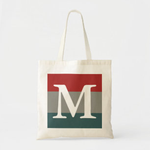 Modern Red, Grey and Teal Colour Block Monogram Tote Bag