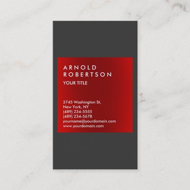 Modern Red Grey Elegant Professional Business Card (Front)