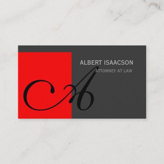 Modern Red Grey Simple Monogram Business Card (Front)