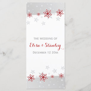 Modern red, grey snowflakes winter wedding program programme