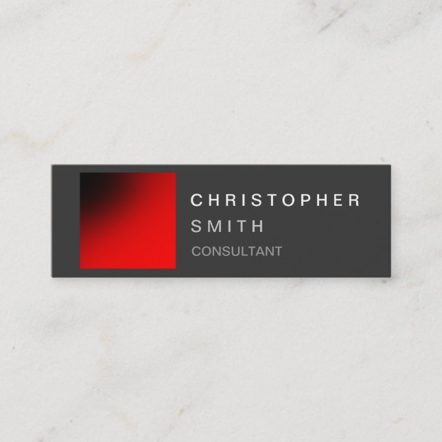 Modern Red Grey Unique Skinny Business Card (Front)