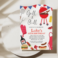 Modern Red Grill and Chill BBQ Birthday Invitation