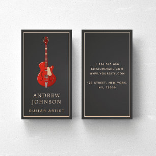 Modern Red Guitar Music Lessons Musician Frame     Business Card