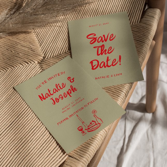 Modern Red Hand Drawn Bold Retro Quirky Wedding Save The Date (Creator Uploaded)