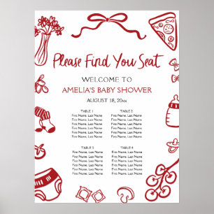 Modern Red Hand Drawn Italian Pizza Seating Chart