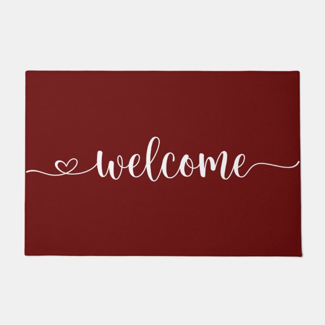 Modern Red Hand Scripted Welcome Doormat (Front)