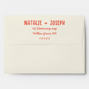 Modern Red Hand-Written Bold Retro Wedding  Envelope