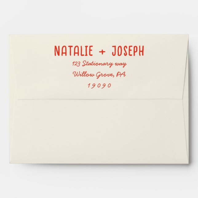 Modern Red Hand-Written Bold Retro Wedding  Envelope (Back (Top Flap))