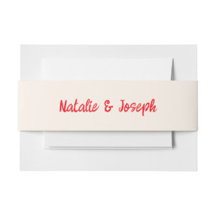 Modern Red Hand Written Retro Unique Wedding      Invitation Belly Band
