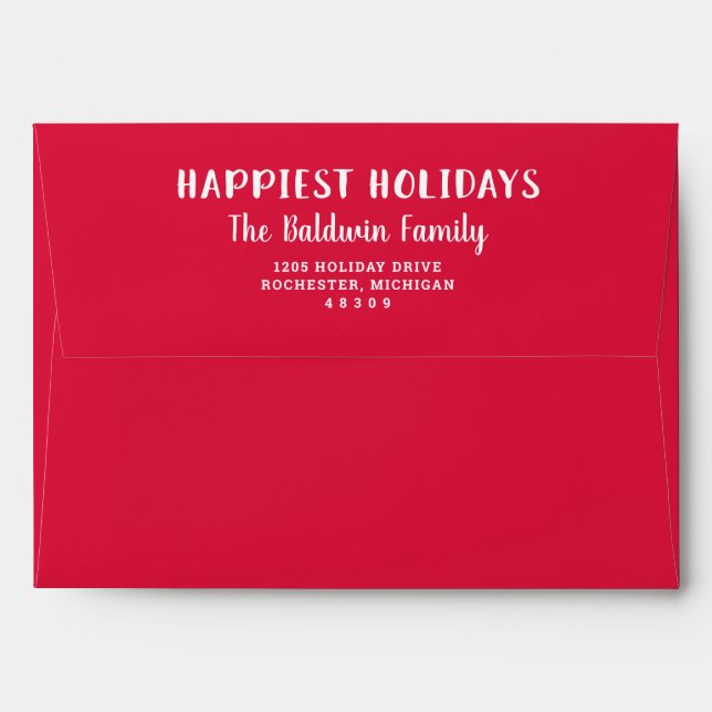 Modern Red Happiest Holidays Christmas Mailing Envelope (Back (Top Flap))