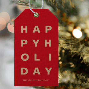 Modern Red Happy Holiday Gift Tags