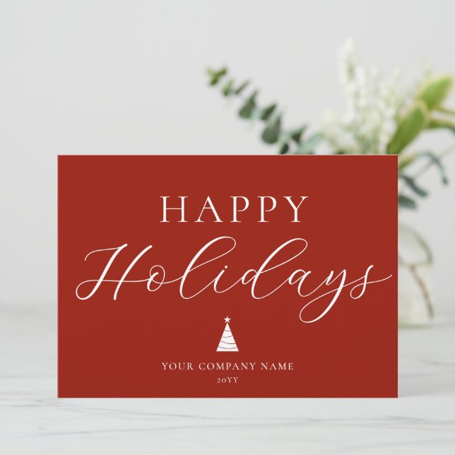 Modern Red Happy Holidays Business Holiday Card (Standing Front)