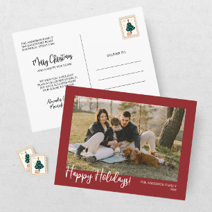 Modern Red Happy Holidays Photo Holiday Postcard