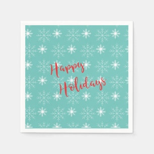 Modern Red Happy Holidays, Teal, Stars Napkins