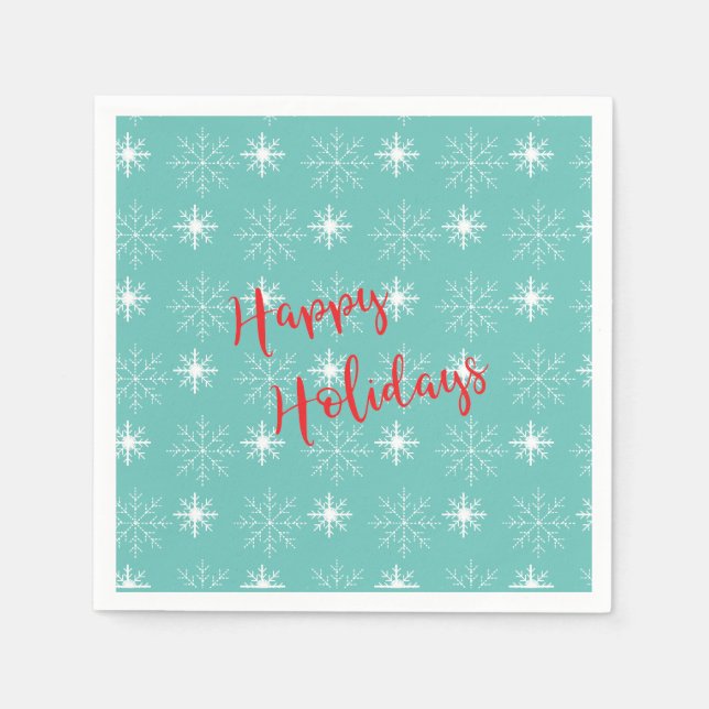 Modern Red Happy Holidays, Teal, Stars Napkins (Front)